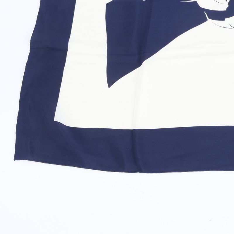 Chanel Vintage Silk Ribbon Scarf Navy Blue Shawl Large X White
