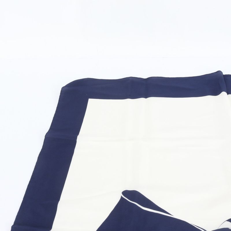 Chanel Vintage Silk Ribbon Scarf Navy Blue Shawl Large X White