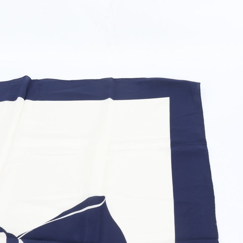 Chanel Vintage Silk Ribbon Scarf Navy Blue Shawl Large X White
