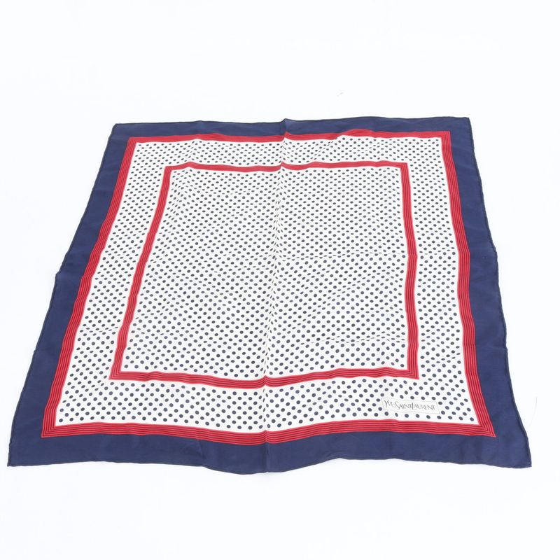 Saint Laurent YSL Yves Dot Polka Dot Scarf Large Shawl Navy Rue X White Red