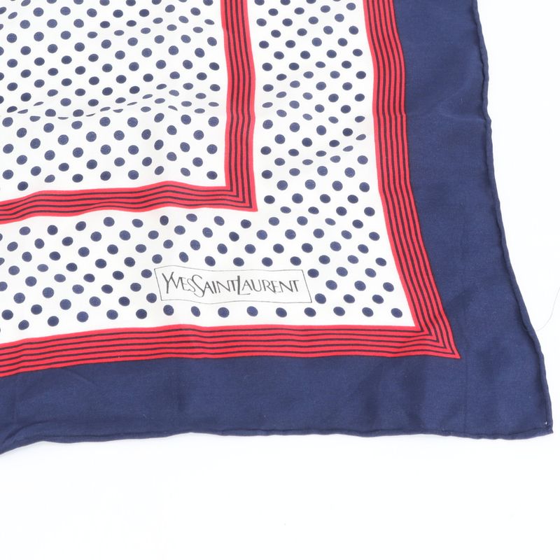 Saint Laurent YSL Yves Dot Polka Dot Scarf Large Shawl Navy Rue X White Red