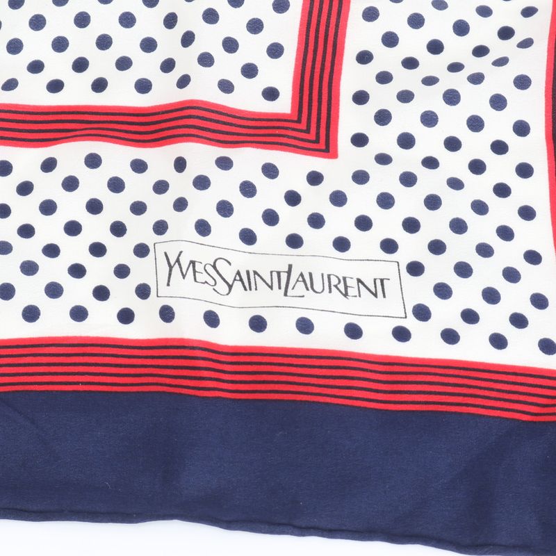 Saint Laurent YSL Yves Dot Polka Dot Scarf Large Shawl Navy Rue X White Red