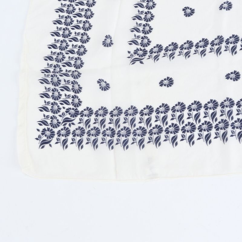 Dior Tag Silk Scarf Flower Floral Pattern Shawl White Navy