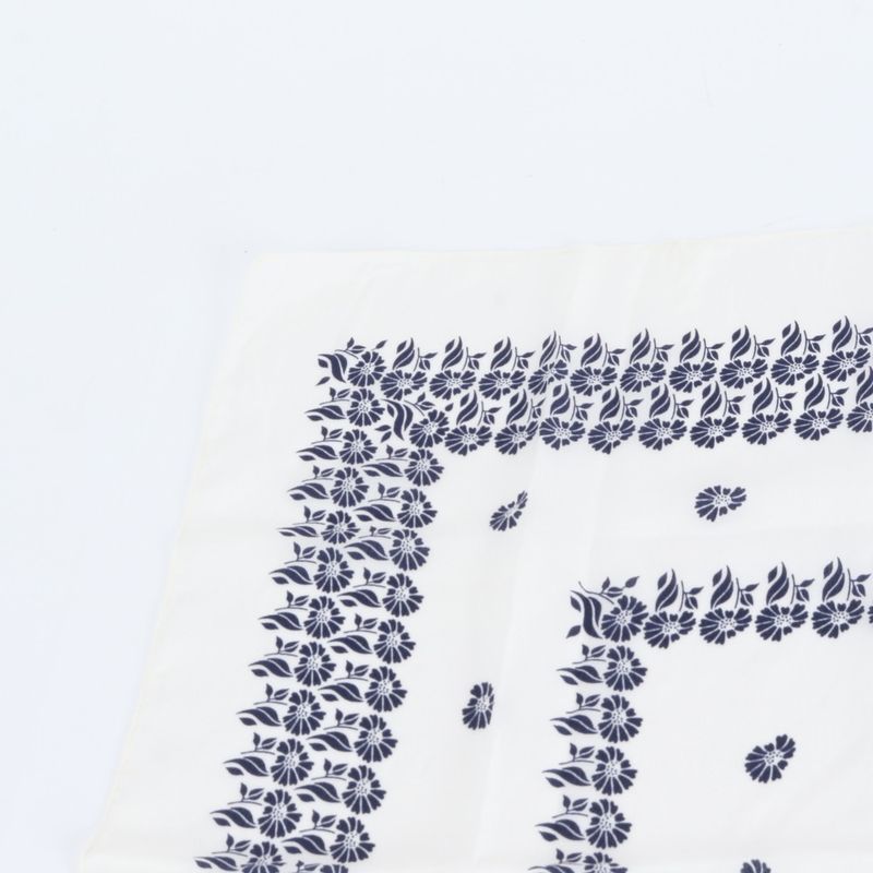 Dior Tag Silk Scarf Flower Floral Pattern Shawl White Navy