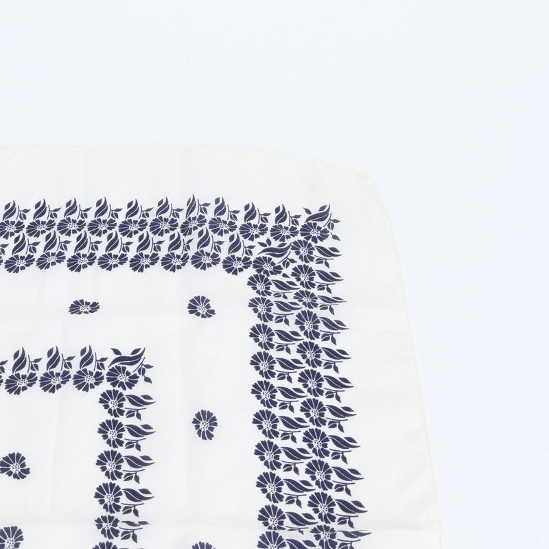 Dior Tag Silk Scarf Flower Floral Pattern Shawl White Navy