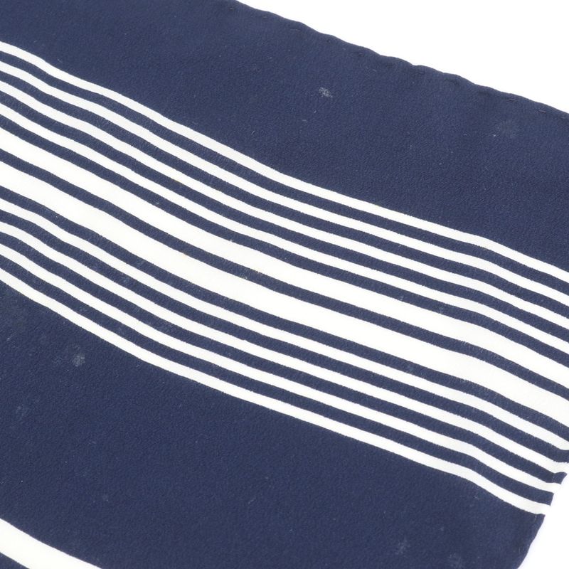 Chanel Tag Silk Striped Border Scarf Navy Large Shawl Rue X White