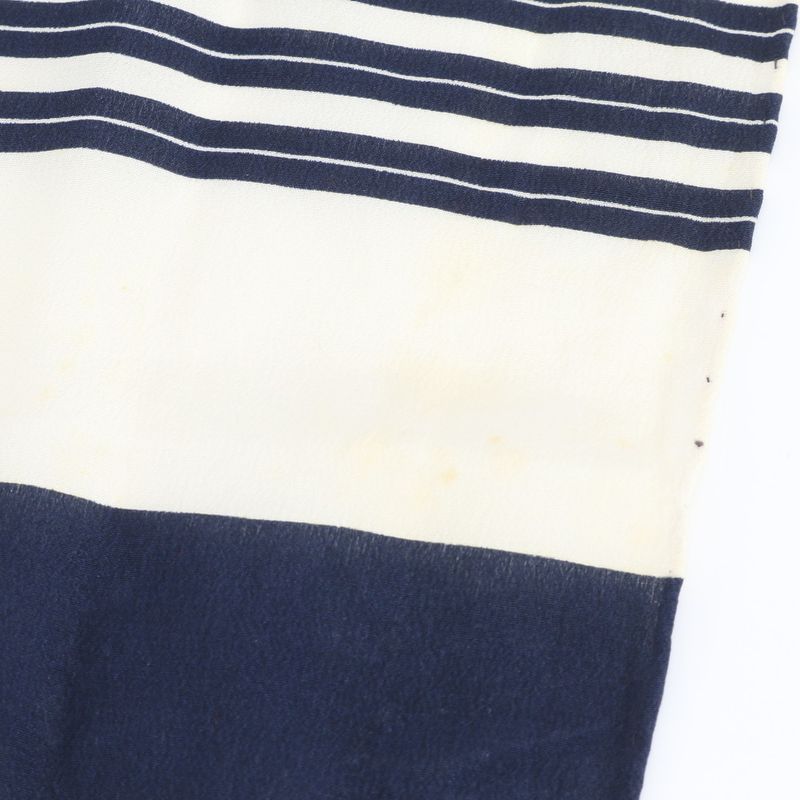 Chanel Tag Silk Striped Border Scarf Navy Large Shawl Rue X White