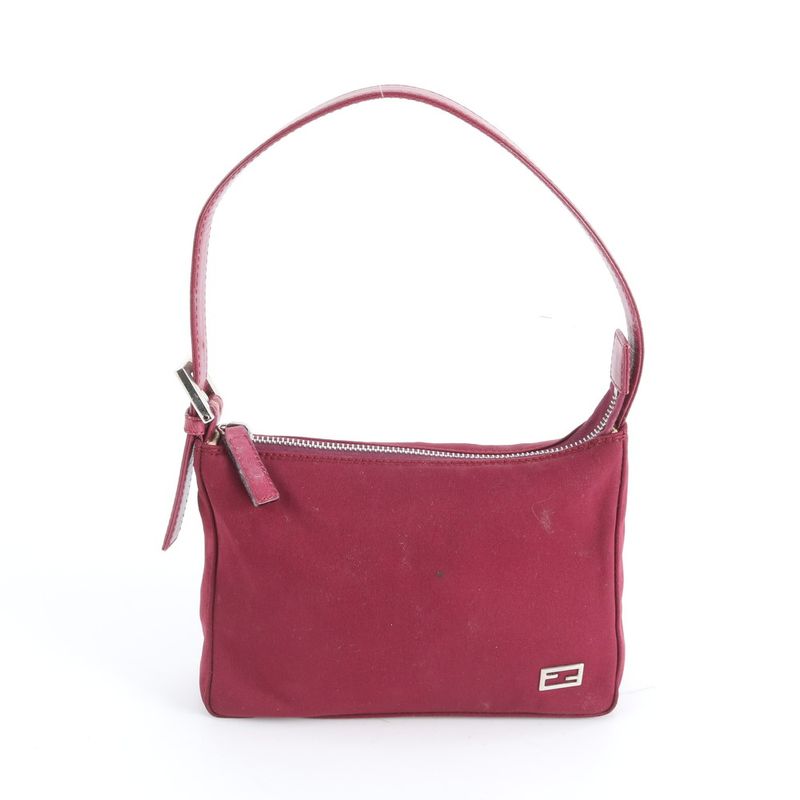 Fendi FF Leather Shoulder Bag Pouch Silver