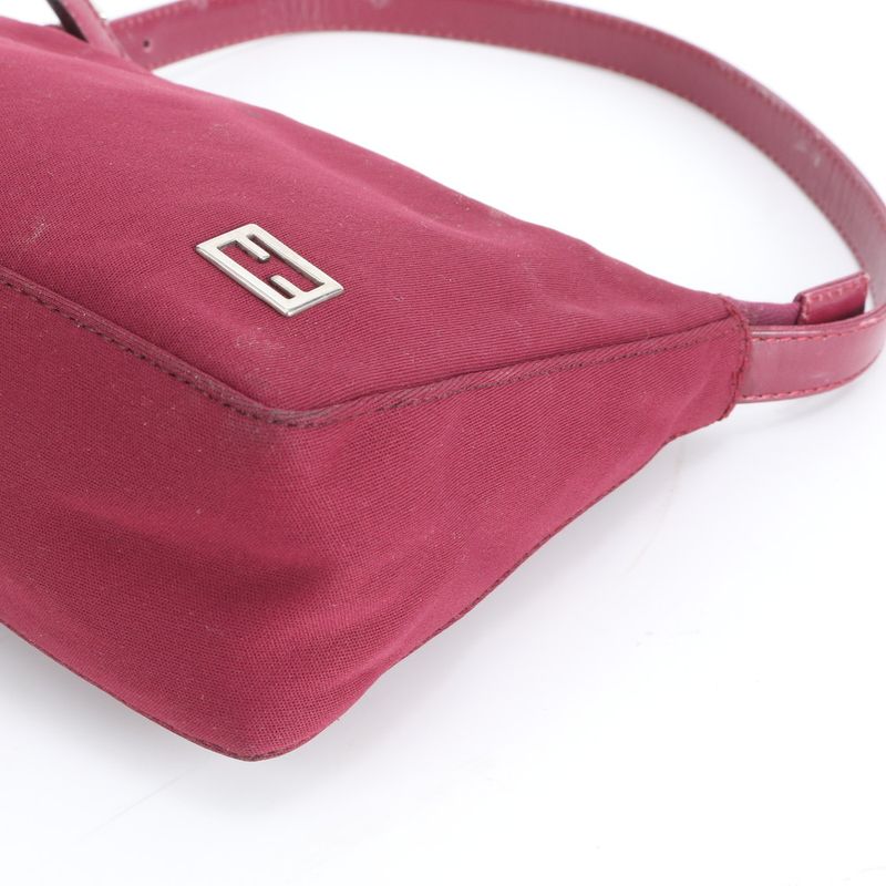 Fendi FF Leather Shoulder Bag Pouch Silver