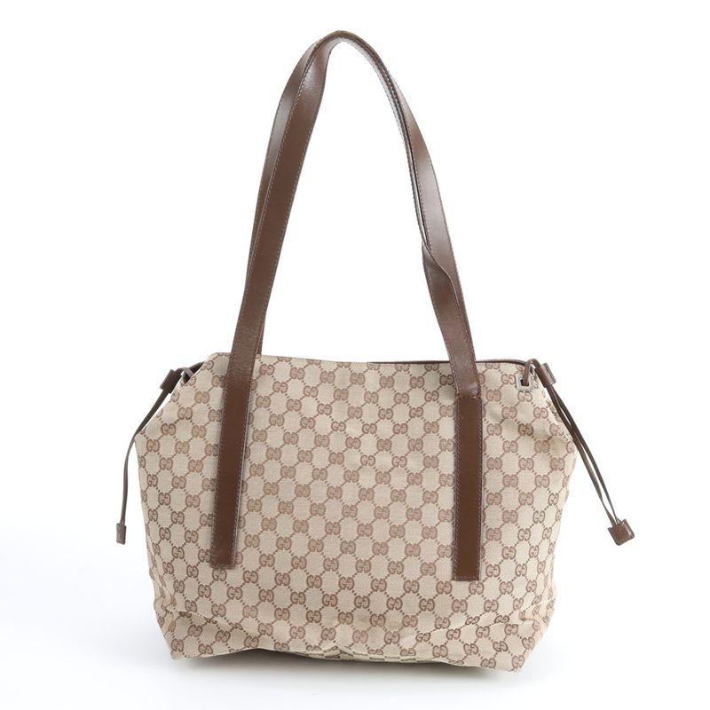 Gucci GG Canvas Leather Tote Shoulder Hand Brown
