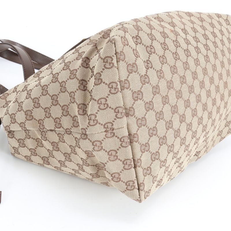 Gucci GG Canvas Leather Tote Shoulder Hand Brown