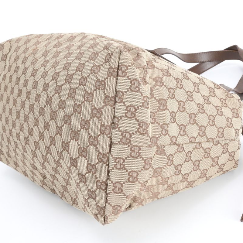 Gucci GG Canvas Leather Tote Shoulder Hand Brown