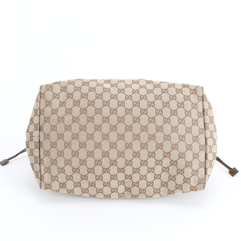Gucci GG Canvas Leather Tote Shoulder Hand Brown