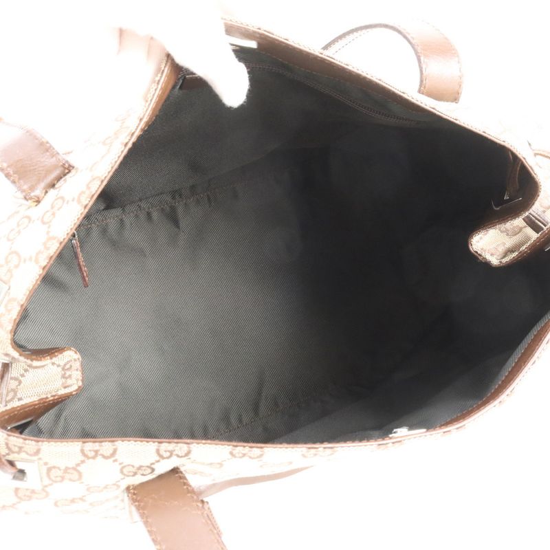 Gucci GG Canvas Leather Tote Shoulder Hand Brown