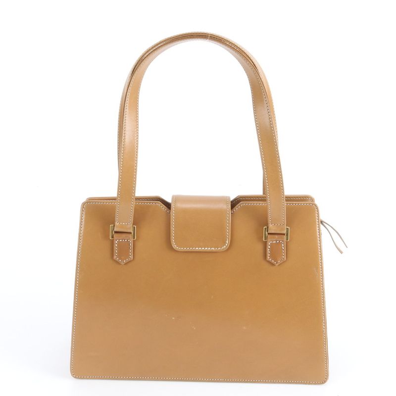 Dior Vintage Leather Handbag Tote Beige Gold