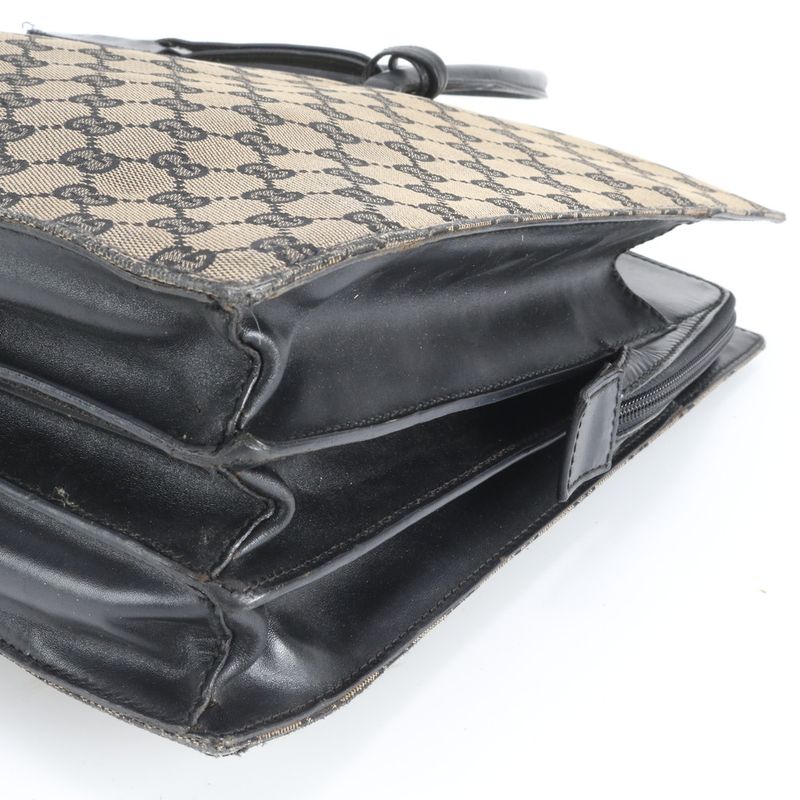 Gucci GG Canvas Leather Business Briefcase Tote Black Brown