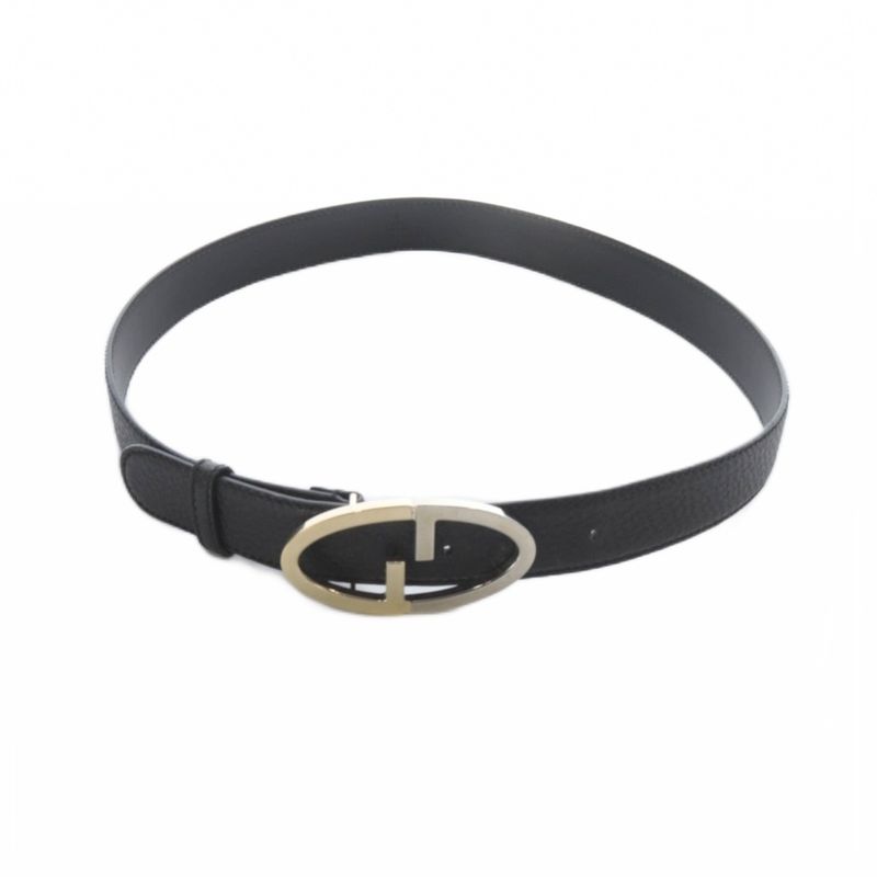 Gucci GG Oval Logo Buckle Belt Leather Black