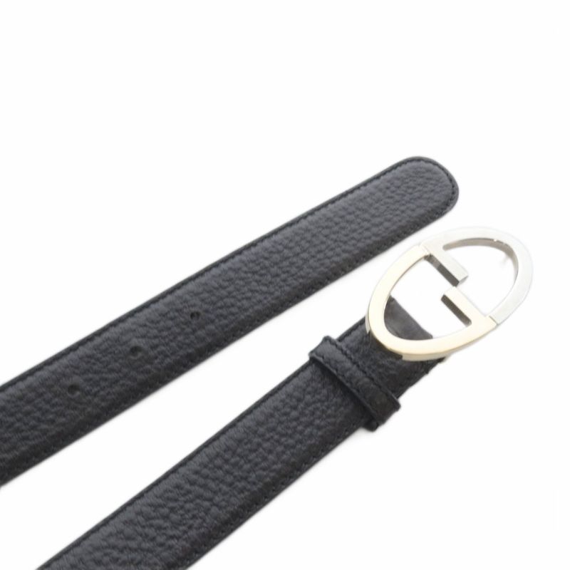Gucci GG Oval Logo Buckle Belt Leather Black