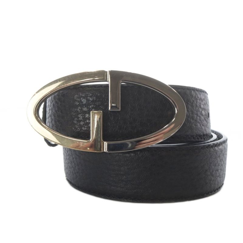 Gucci GG Oval Logo Buckle Belt Leather Black