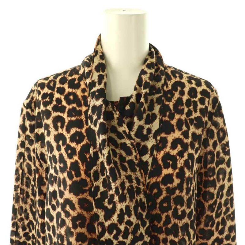 Saint Laurent Paris Silk Tie Blouse Beige Black