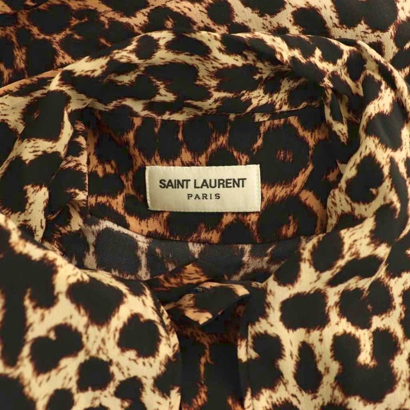 Saint Laurent Paris Silk Tie Blouse Beige Black