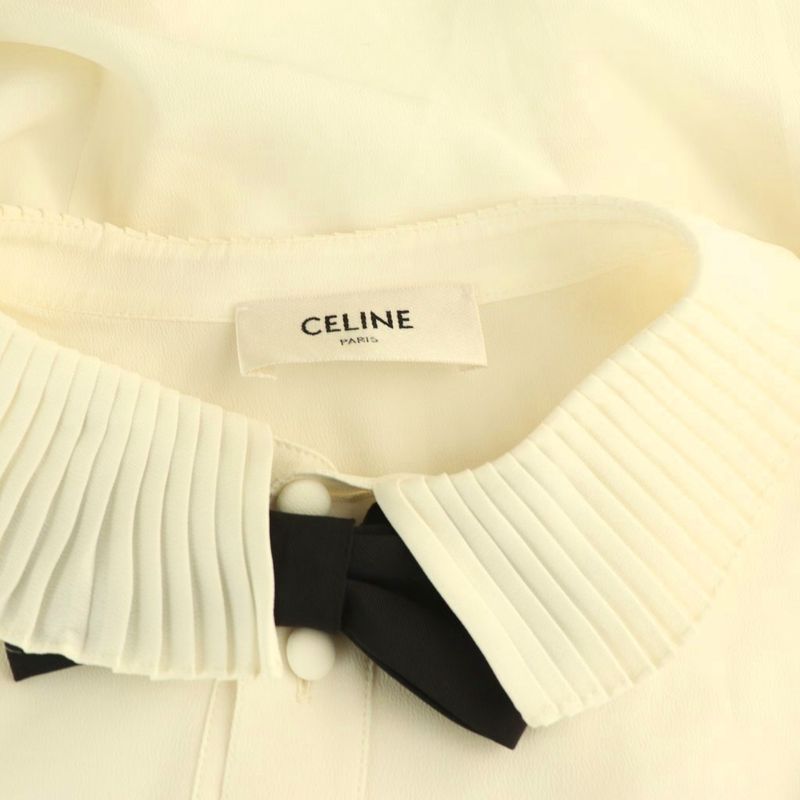 Celine Mia Shirt Blouse with Bow Long Sleeve Open Front 36 Off-white