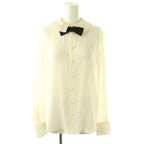 Celine Mia Shirt Blouse with Bow Long Sleeve Open Front 36 Off-white
