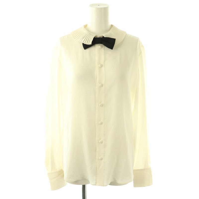 Celine Mia Shirt Blouse with Bow Long Sleeve Open Front 36 Off-white
