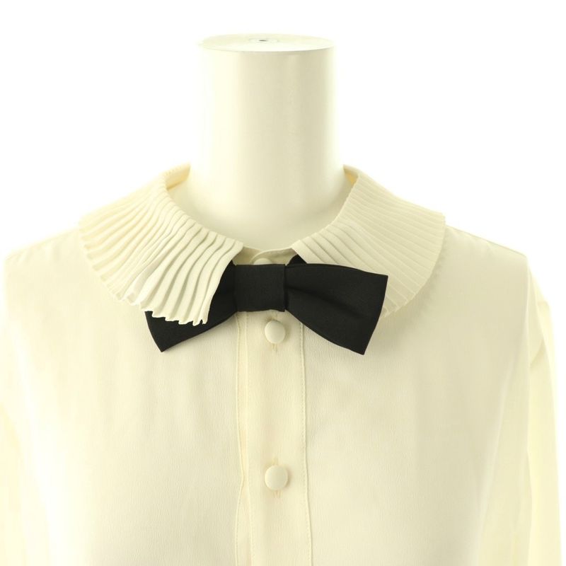 Celine Mia Shirt Blouse with Bow Long Sleeve Open Front 36 Off-white