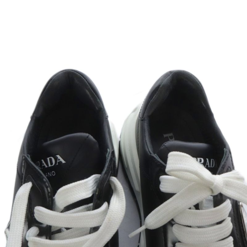 Prada Sneakers Low Cut Platform Thick Sole Triangle Plate Leather 39 Black