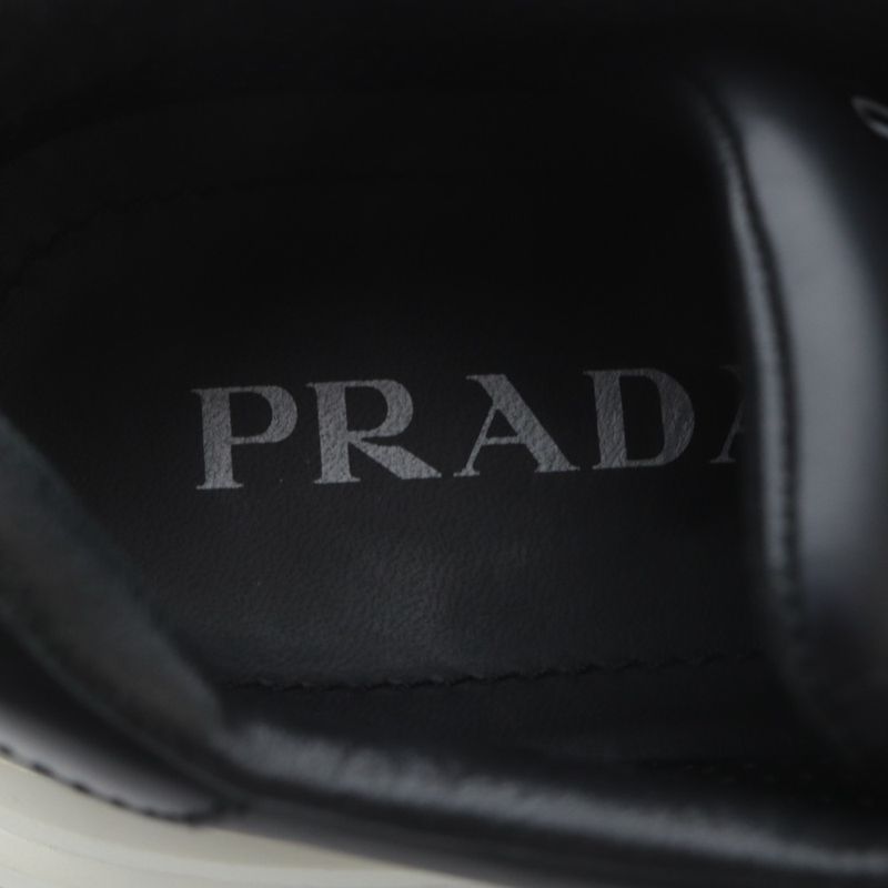 Prada Sneakers Low Cut Platform Thick Sole Triangle Plate Leather 39 Black