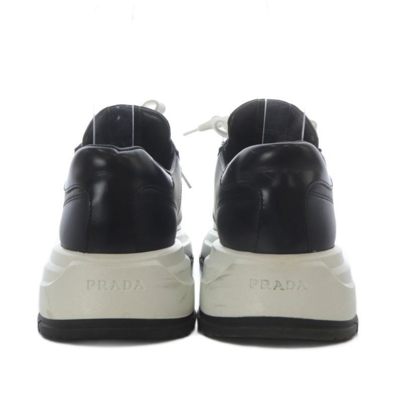 Prada Sneakers Low Cut Platform Thick Sole Triangle Plate Leather 39 Black