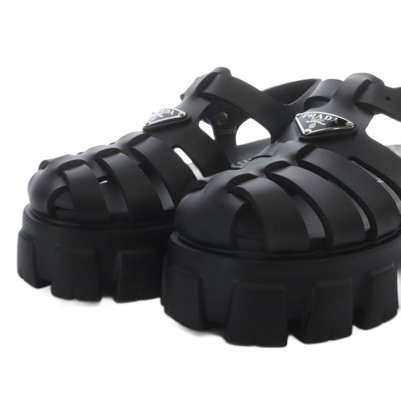 Prada Monolith Rubber Sandals Chunky Heel Platform Thick Sole Strap 37 Black