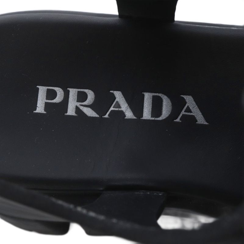 Prada Monolith Rubber Sandals Chunky Heel Platform Thick Sole Strap 37 Black