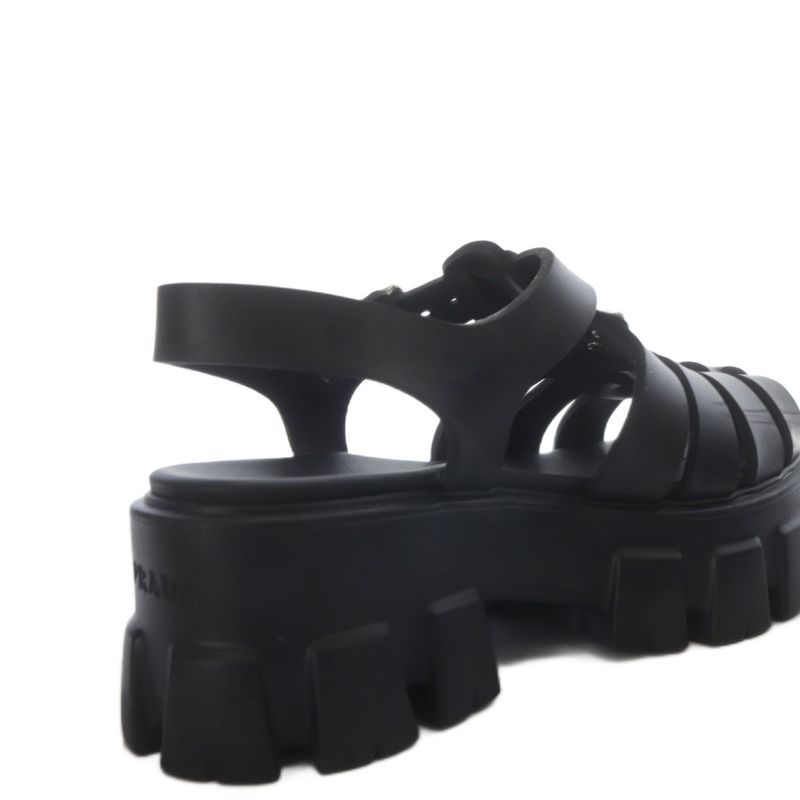 Prada Monolith Rubber Sandals Chunky Heel Platform Thick Sole Strap 37 Black