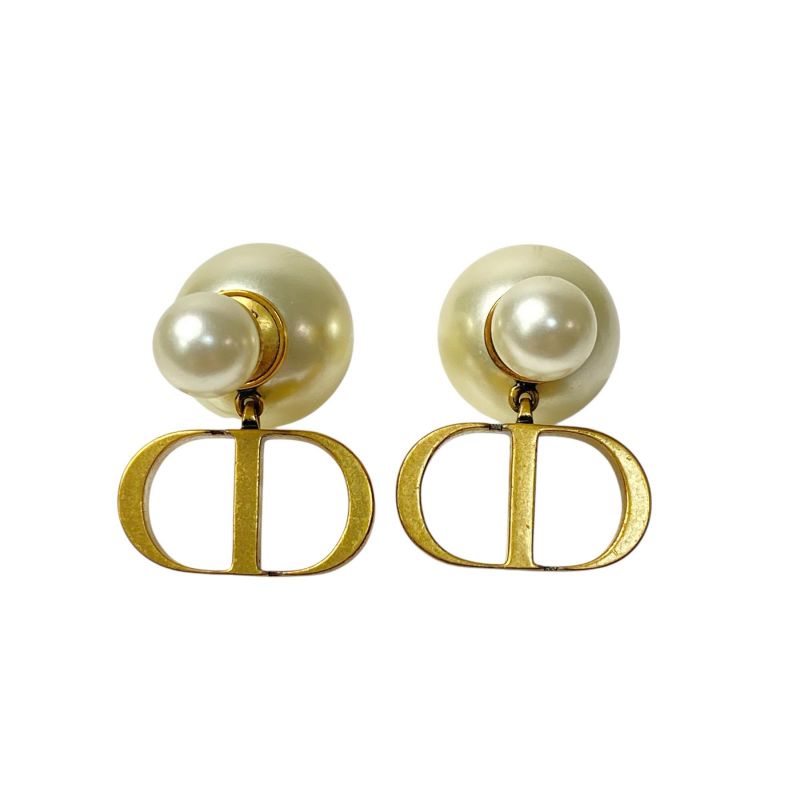 Dior Earrings Tribal CD Logo Gold White