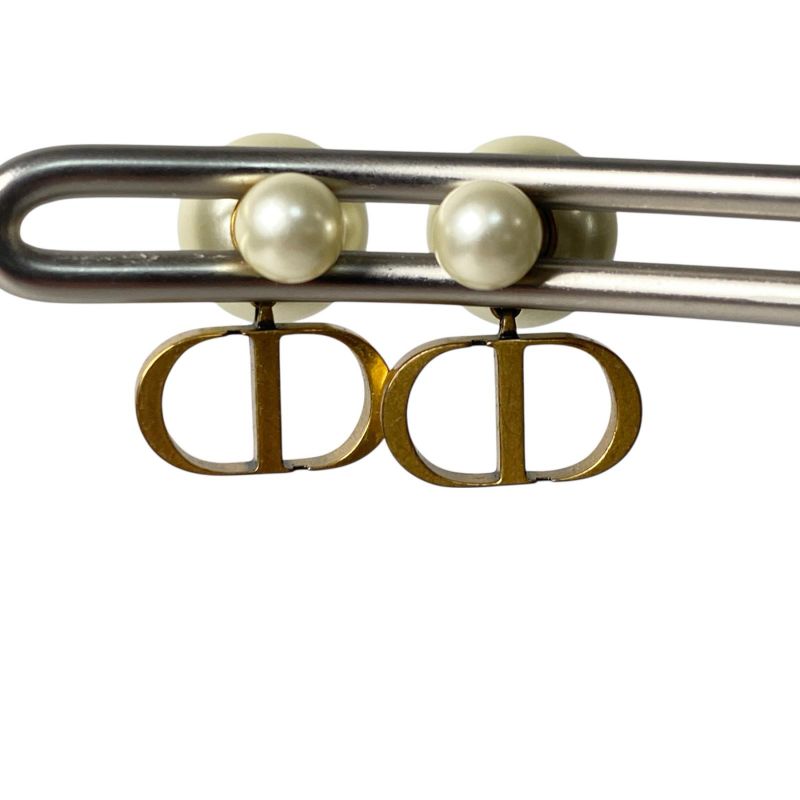 Dior Earrings Tribal CD Logo Gold White