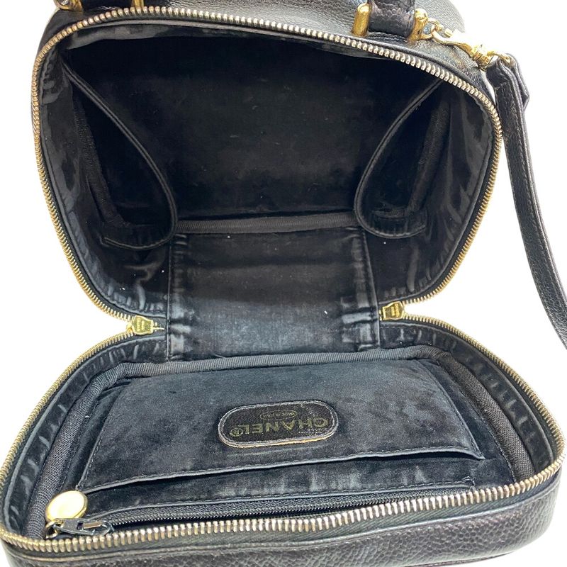 Chanel 2-Way Vanity Shoulder Bag Vintage CC Logo Purse Black Fraying
