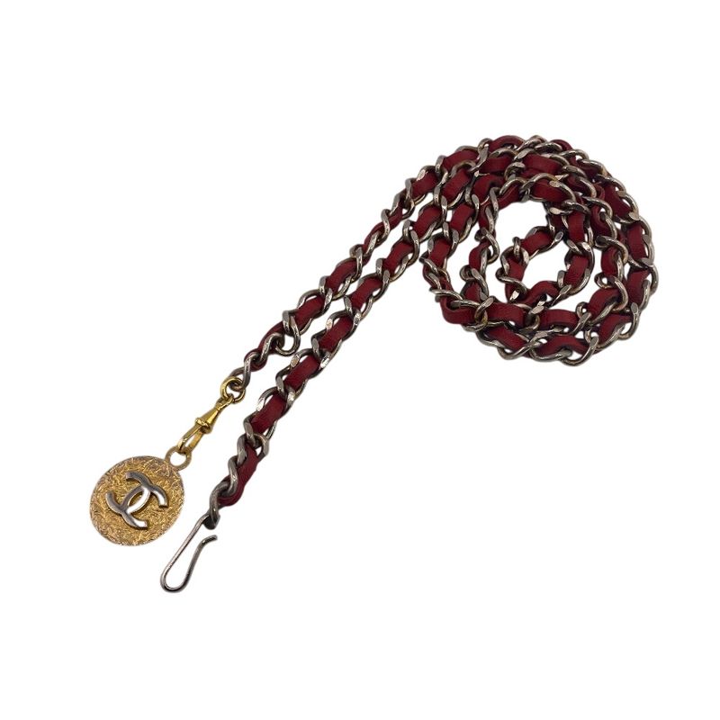 Chanel Chain Belt Vintage CC Logo Red