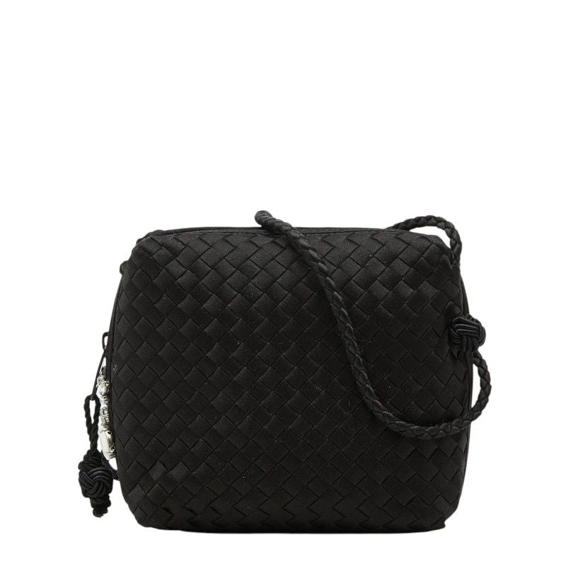Bottega Veneta Intrecciato Crossbody Shoulder Bag Black Satin Visual