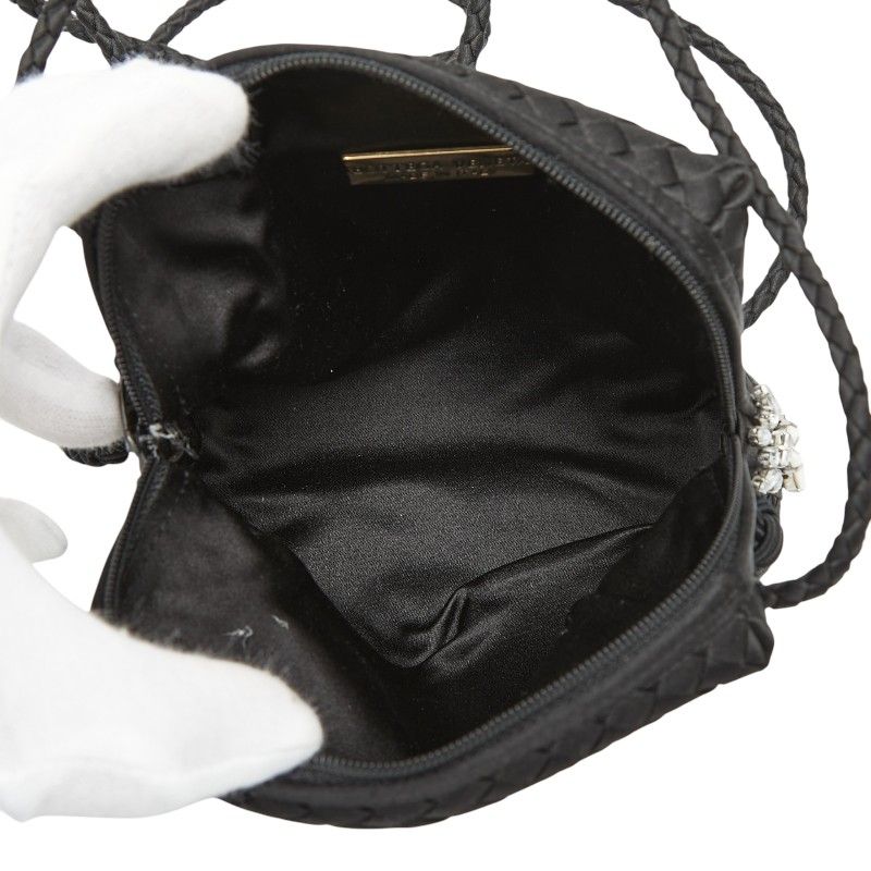 Bottega Veneta Intrecciato Crossbody Shoulder Bag Black Satin Visual