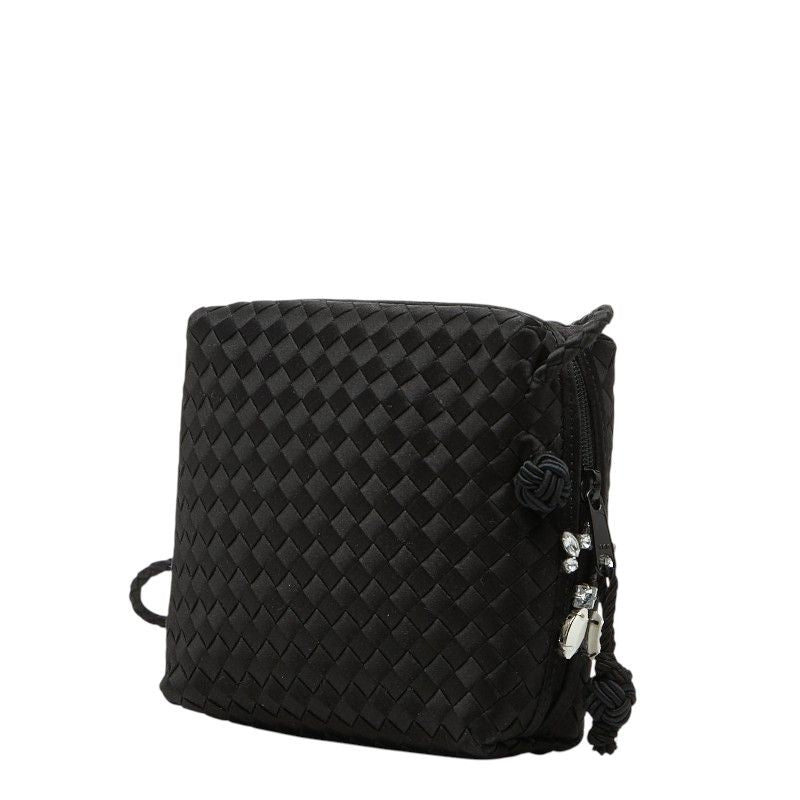 Bottega Veneta Intrecciato Crossbody Shoulder Bag Black Satin Visual