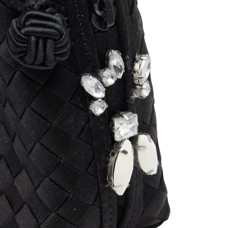 Bottega Veneta Intrecciato Crossbody Shoulder Bag Black Satin Visual