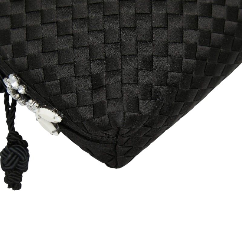 Bottega Veneta Intrecciato Crossbody Shoulder Bag Black Satin Visual