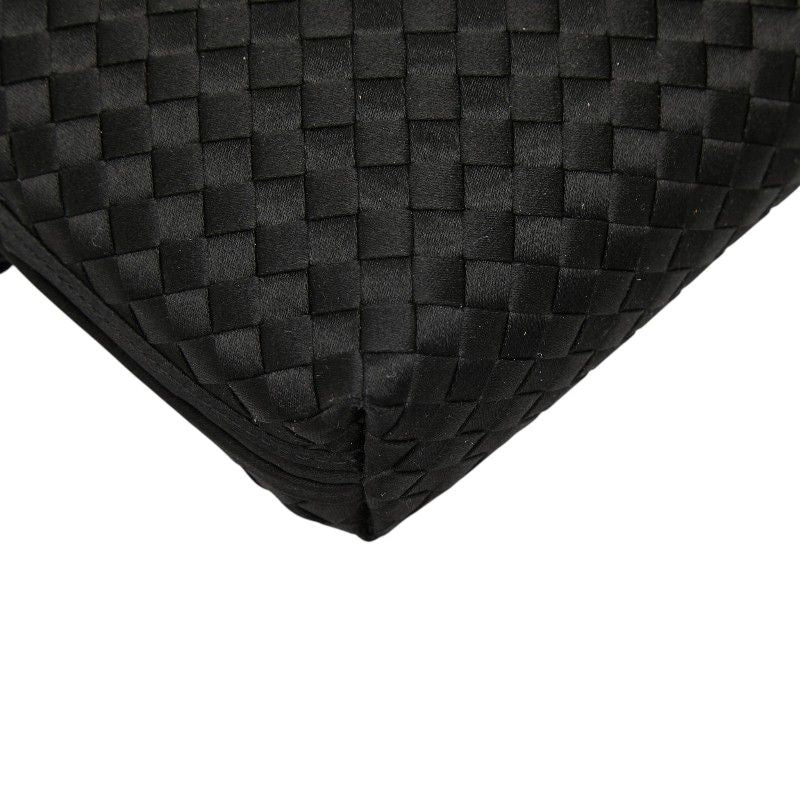 Bottega Veneta Intrecciato Crossbody Shoulder Bag Black Satin Visual