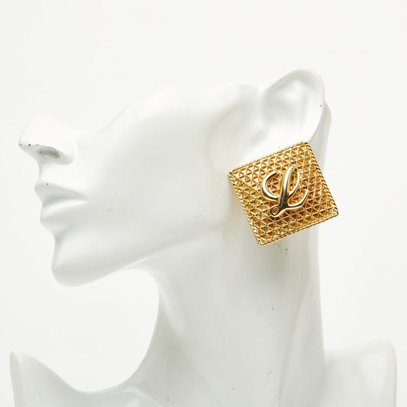 Loewe Anagram Square Logo Earrings Gold Plated