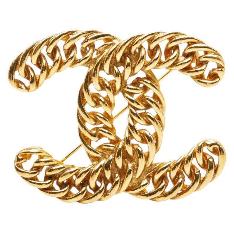 Chanel CC Logo Vintage Chain Brooch Gold Plated