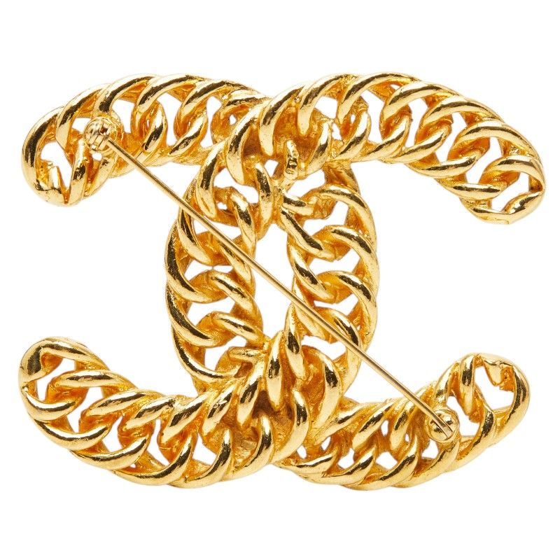 Chanel CC Logo Vintage Chain Brooch Gold Plated
