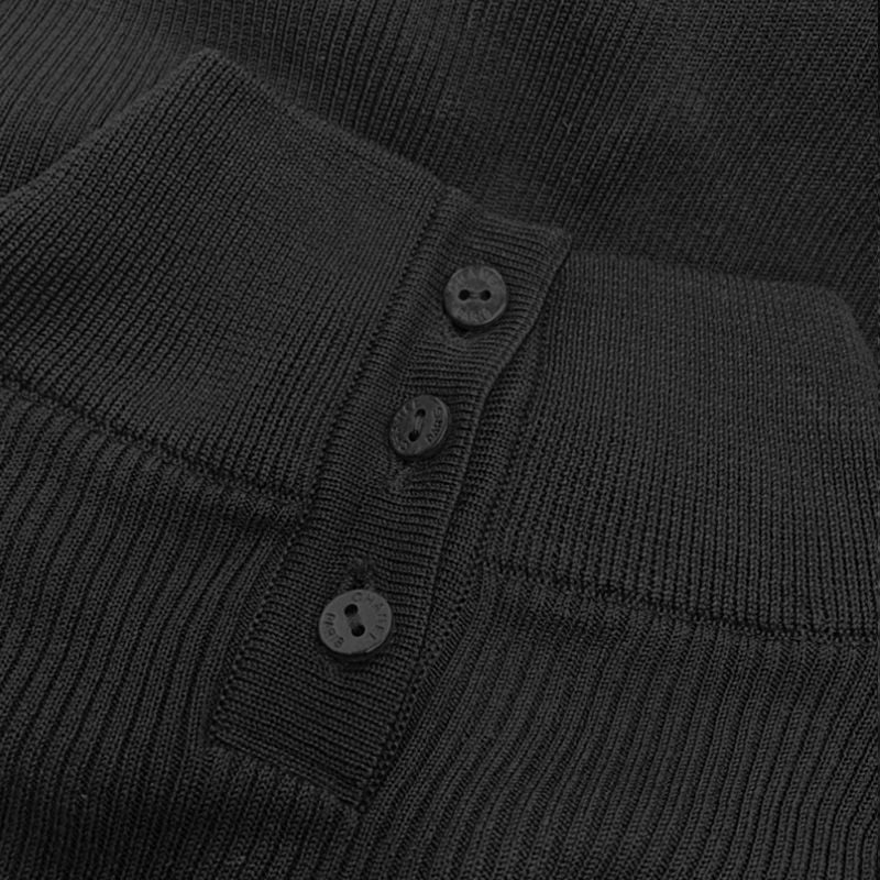 Chanel High Neck Rib Short Sleeve Knit Top Black Cotton