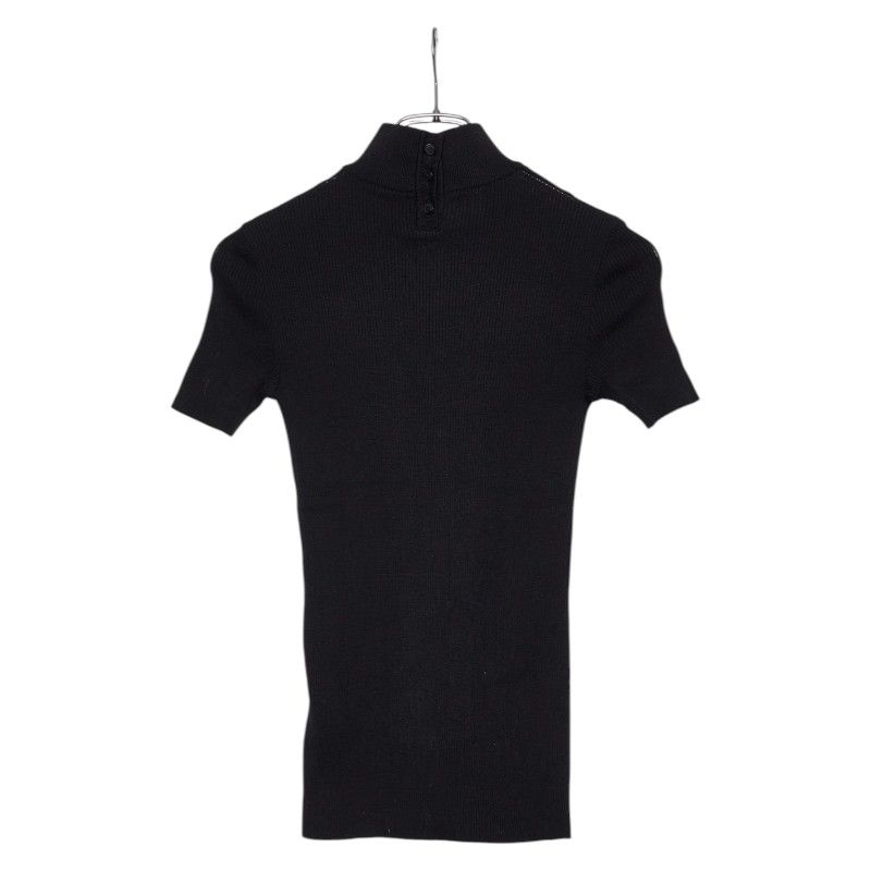 Chanel High Neck Rib Short Sleeve Knit Top Black Cotton